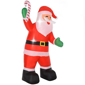 Babbo Natale Gonfiabile 243cm Bastoncino di Zucchero 2 Luci a LED Impermeabile