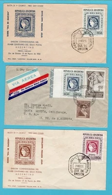ARGENTINA 3 FDC's stamp centenary 1956 Buenos Aires - Image 1 of 2