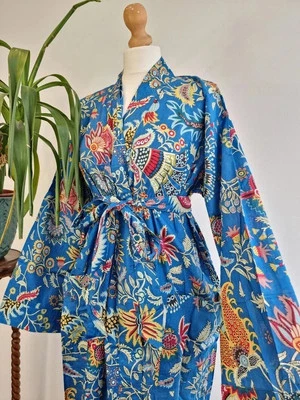 Maxi vestido vestido de mujer con estampado floral indio kimono de algodón Foto 1 de 4