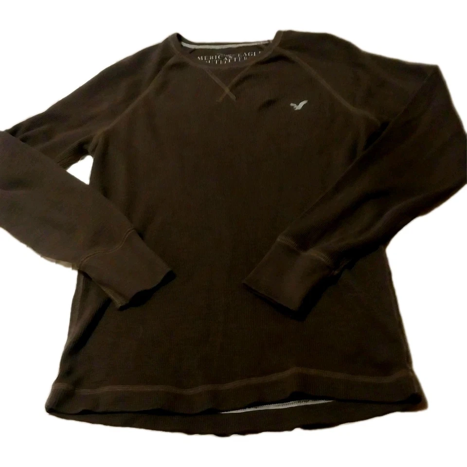 American Eagle Thermal Shirt men’s Sz Medium Brown Y2k Henley Layers Logo - Image 1 of 4