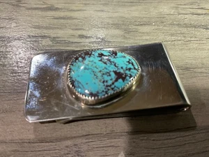 Clip de dinero turquesa esterlina nativo americano vintage - ¡MUY BONITO! - Imagen 1 de 5