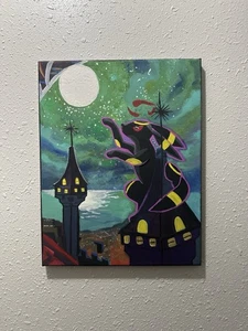 Handbemalte Umbreon Fan Art Leinwand UV Glow - Unikat Pokémon Art - Bild 1 von 9