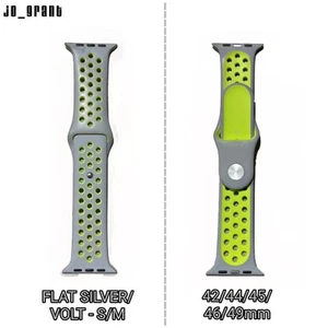 Bracelet sport officiel Apple Watch Nike plat argent/volt S/M 42/44/45/46/49 mm - Photo 1/3