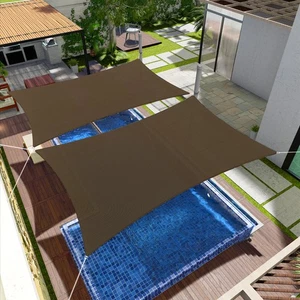 2-15ft Brown Sun Shade Sail Shelter Cover with 6" Hardware Kit for Garden Deck - Picture 1 of 7
