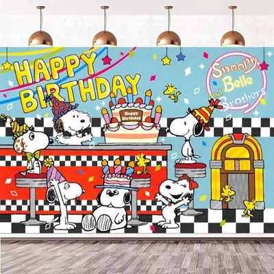 NEW Cartoon Peanuts Snoopy Theme Happy Birthday Backdrop 5 x 4.5ft - Image 1 of 4