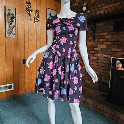 Vestido Patinador De Colección Años 80 Preppy Nueva Ola Mujer Floral Lunares Jardín Fiesta XS/S Foto 1 de 4