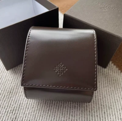 Estuche de reloj Patek Philippe de lujo - Bolsa de viaje de cuero marrón - Caja completa Foto 1 de 4