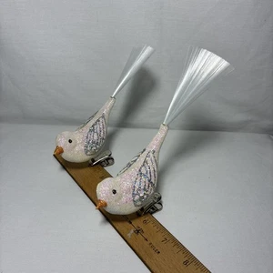 Adornos de árbol clip en pájaros de cola larga plateados y blancos - Imagen 1 de 9