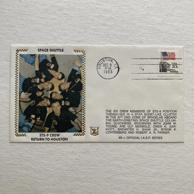STS-9 Space Shuttle Columbia Crew Returns Hom 12-9-83 Zaso IASP Silk Cachet - Image 1 of 4