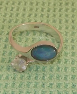 Damenring - 925er Sterling Silber - Größe 55 - 3,1 Gramm - mit Opal u. Zirkon - - Bild 1 von 4