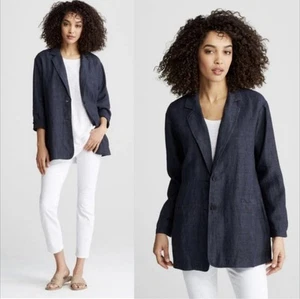EILEEN FISHER Organic Linen Boxy Blazer Jacket Size XS Oversized $348 NWOT Gray - Picture 1 of 21