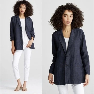 EILEEN FISHER Organic Linen Boxy Blazer Jacket Size XS ( Fits Like S ) $348 NWOT - Image 1 of 4