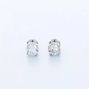Solid 14K White Gold Stud Earrings Classic 0.99 CT Round Natural Diamond F VS2 - Picture 1 of 10