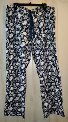 НОВЫЕ ЖЕНСКИЕ ЗЕМЛИ КОНЕЦ ТЕМНО-СИНИЙ С БЕЛЫЙ ЦВЕТОЧНЫЙ ВЯЗАНЫЙ ПИЖАМА / LOUNGE БРЮКИ РАЗМЕР XL - Изображение 1 из 2