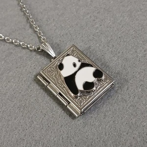 Cute Panda Book Locket Necklace Kawaii Panda Lovers Nature Aminal Inspired - Picture 1 of 6