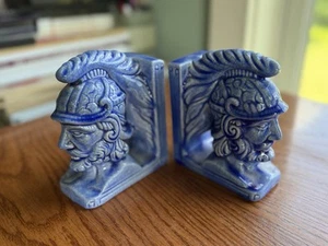 Einzigartige Trojanische Ritter Buchstützen Türkis Blau Keramik Handgefertigt A+ Zustand - Bild 1 von 9