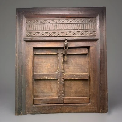 Antique Primitive Wood Window Cover Architectural or Wall Hanging 15x18x2 - Image 1 of 4