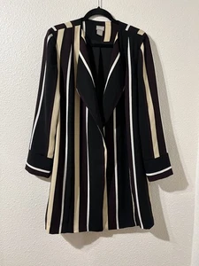 CHICOS open front cardigan sz 2 (12/14) striped black lined cinched back career - Picture 1 of 15
