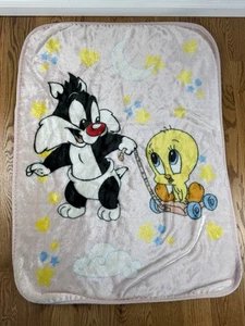 2000 Baby Looney Tunes Sylvester Tweety  Plush Blanket 42 X 30 Pink - Picture 1 of 2