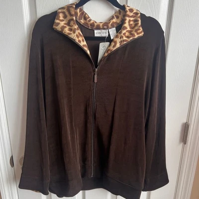 Новый Chico's путешественников куртка коричневый гепард печать полный молнии легкий - Изображение 1 из 4