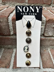 Vintage Nony New York Gold Tone Button Covers Variety 6 Pack Black Cameo Ornate - Picture 1 of 4