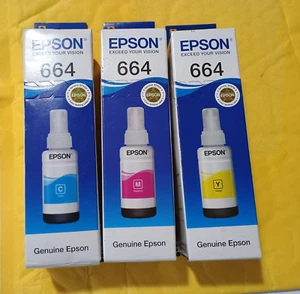 Epson 664 Cyan Magenta Yellow Printer Ink Bottles Pack Of 3 - B.B. 12/2024 - Picture 1 of 2
