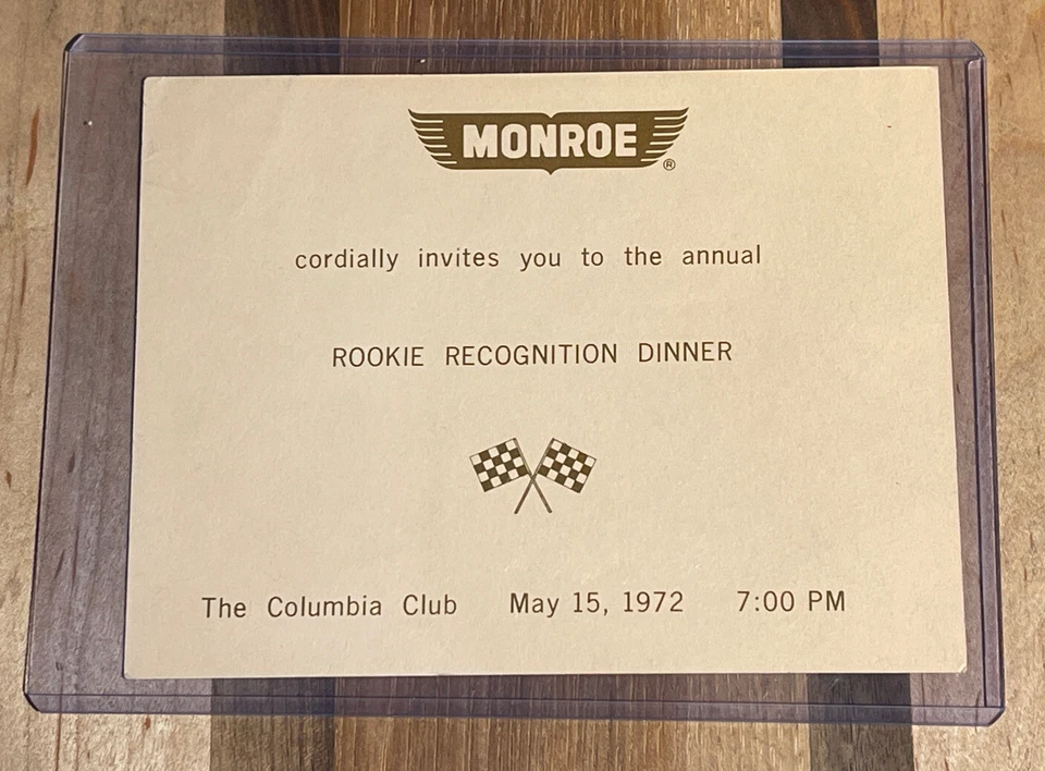 1972 Indianapolis Motor Speedway Rookie Dinner Invitation, Columbia Club - Image 1 of 2