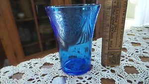 "Vaso antiguo vidrio de depresión encaje real 8 oz vidrio, azul cobalto, 4-1/4" - Imagen 1 de 3