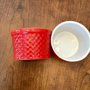 Crate & Barrel Bright Red and White Ramekins for Baking Set of 2 - Picture 1 of 7