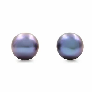 14K Yellow Gold 10mm Classic Purple Pearl Stud Earrings - Picture 1 of 4