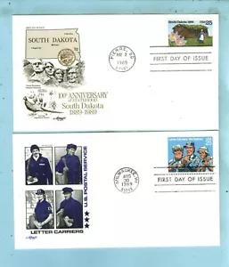 2 ARTMASTER FDC, "Sc 2416 South Dakota 25c & Sc 2420 Letter Carriers 25c" - Picture 1 of 4