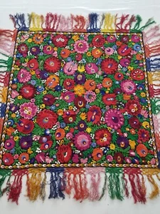 Vintage Hungarian Matyo Hand Embroidered Floral Tablecloth 37x29 inches - Picture 1 of 16