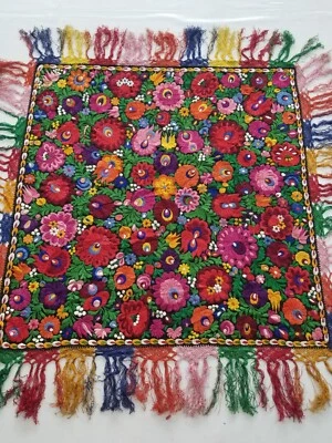Vintage Hungarian Matyo Hand Embroidered Floral Tablecloth 37x29 inches - Image 1 of 4