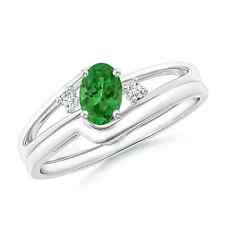 ANGARA 6x4mm Tsavorite Engagement Ring with Wedding Band in Sterling Silver