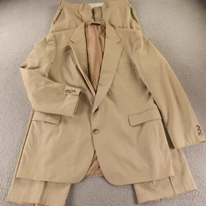 VTG Hopsack Suit L LT Beige Cotton Polyester Made in USA 44L 36x32 - Picture 1 of 24