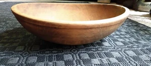 Antica grande ciotola per pasta in legno primitivo con bordo tondo 17" legno tornito - Foto 1 di 11