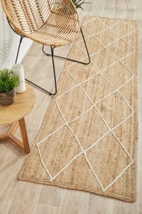 NATURAL JUTE RUG DIAMOND PATTERN FLOOR RUG CARPET HALLWAY RUNNER - 80 x 300 CM - Picture 1 of 4