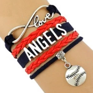 WHOLESALE LOT of 10 Los Angeles Angels Baseball Red & Blue Infinity Bracelets - Picture 1 of 4