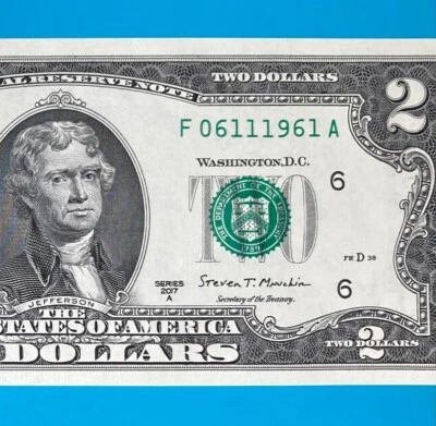 June 11, 1961 / 6 November 1961 (F 06111961 A) BIRTHDAY $2 Two Dollar Bill *UNC* - Image 1 of 4