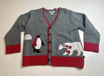 Cárdigan Suéter Kitestrings Oso Polar y Pingüino Talla 4 Navidad Gris y Rojo Foto 1 de 4