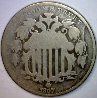 1867 ERROR LARGE Retained CUDS Shield Nickel Coin NICE 2 CUD Die Crack Errors NR - Image 1 of 4