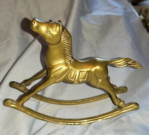 Antique Rocking Horse Gold Lustre Solid Brass Old Racing Race Grand National UK - Picture 1 of 19