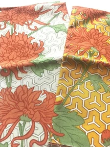 Pair of Geometric Orange Chrysanthemum Fat Quarters Modern Fabric - Picture 1 of 6