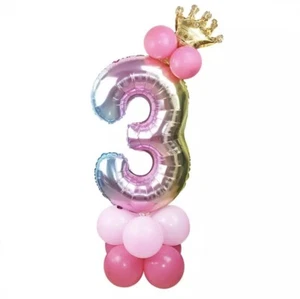 3rd Birthday Rainbow Crown Balloon Stand Set 32" Princess Girls Party Age 3 - Picture 1 of 2