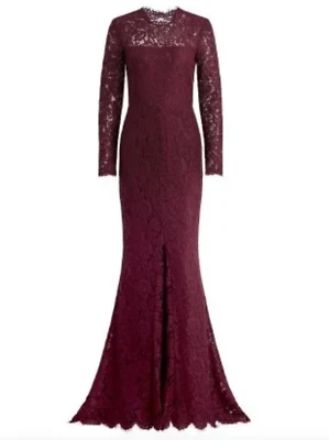 NWT Rachel Zoe Angie Lace Fig Purple Open Back Long Sleeve Gown Dress Sz 8 $525 - Image 1 of 4