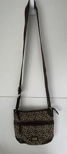 TOMMY HILFIGER Vintage Womens cross body bag  brown leather canvass 12x11 In. - Picture 1 of 10