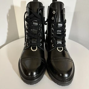 All Saints Combat Boots Women's Size 5 Lira Black Leather Moto - Picture 1 of 15