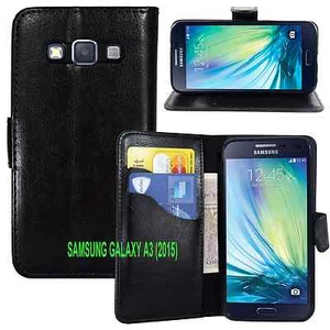 NUEVO ESTUCHE DE GEL BILLETERA CUERO NEGRO CON RANURA PARA TARJETA PARA Samsung Galaxy A3 (2015) REINO UNIDO - Imagen 1 de 6