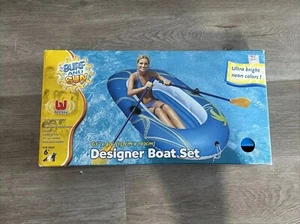 VTG Bestway Surf & Sun Designer Boat Set 62" X 40" Oars Included New Neon Blue - Picture 1 of 11