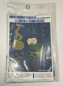 Vogart Crafts Iron On Embroidery Transfer Kit Yarn Snake Butterfly USA Vintage - Picture 1 of 20
